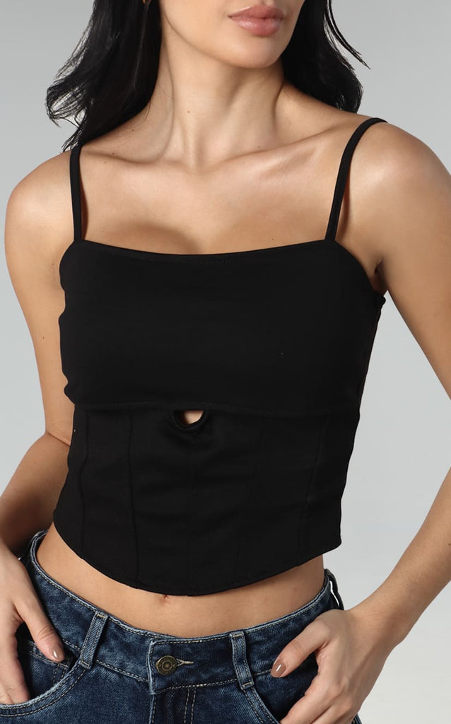 Blusa Negra Detalle Cortes Navissi