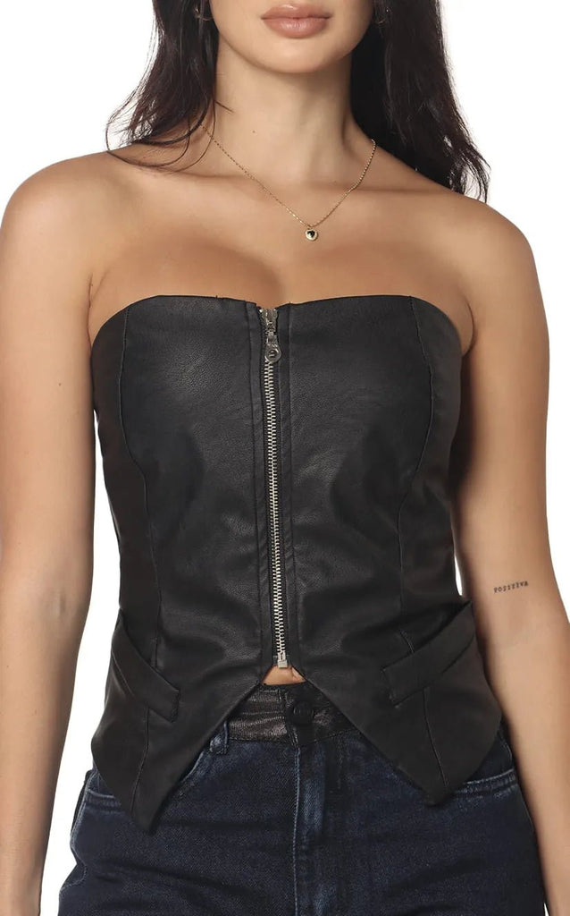 Blusa Negra Straple Cuerina - Navissi Clothing ♡