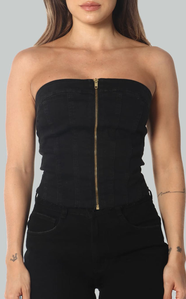 Blusa Straple Denim Negro Navissi