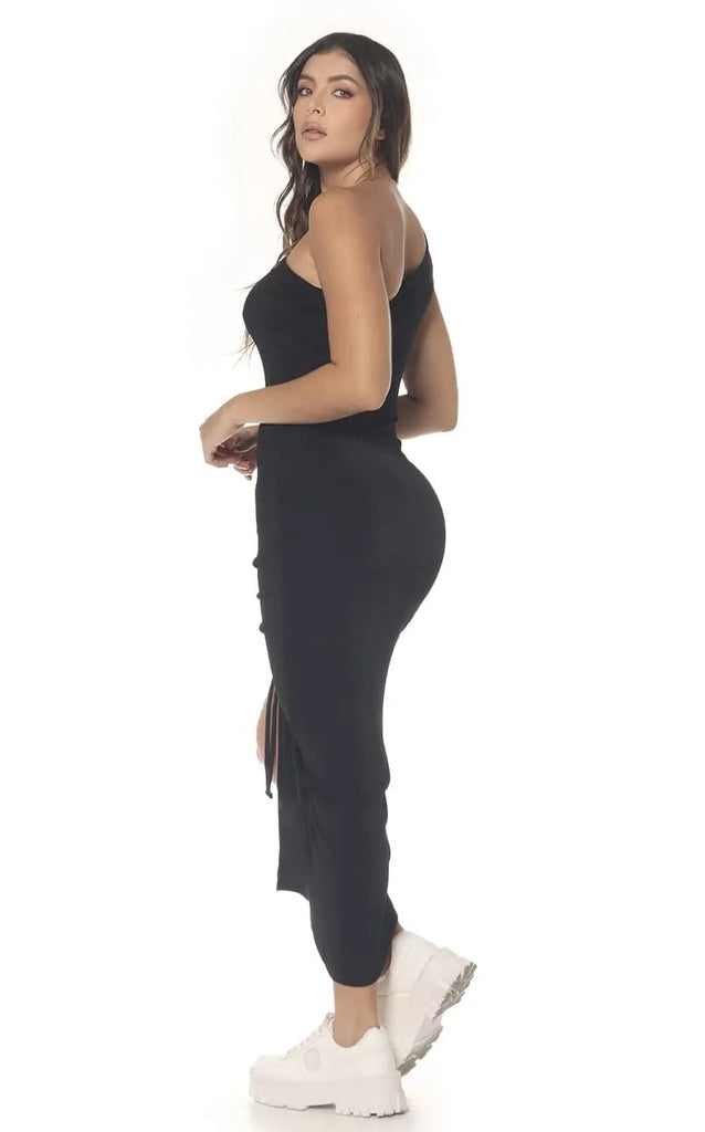 Vestido Negro Asimétrico Recogido - Navissi Clothing ♡