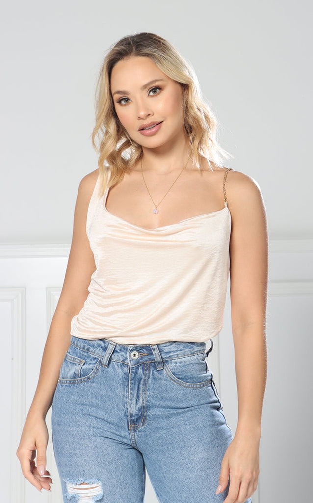 Blusa Crema Cadena En Hombro - Navissi Clothing ♡