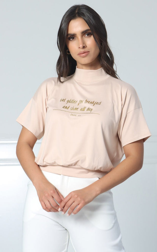 Camiseta Avena Cropped Con Fajón En Cintura - Navissi Clothing ♡