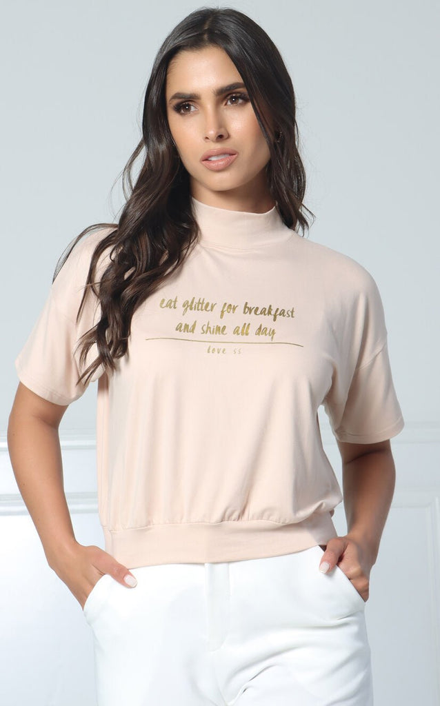 Camiseta Avena Cropped Con Fajón En Cintura - Navissi Clothing ♡