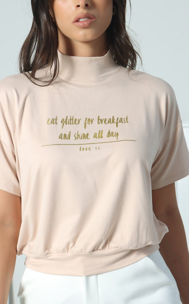 Camiseta Avena Cropped Con Fajón En Cintura - Navissi Clothing ♡