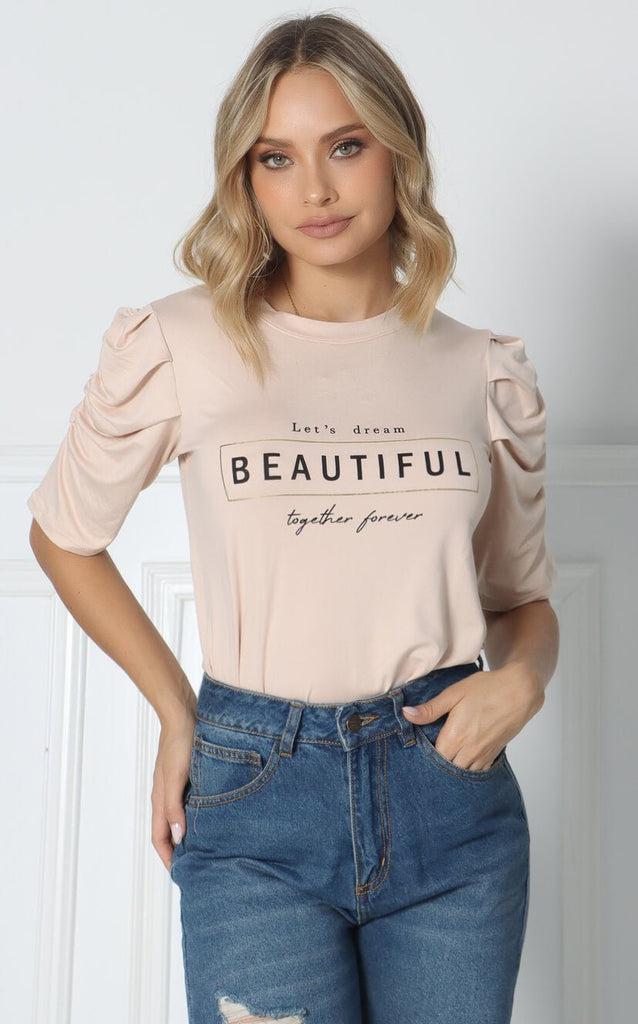 Camiseta Avena Mangas Recogidas - Navissi Clothing ♡