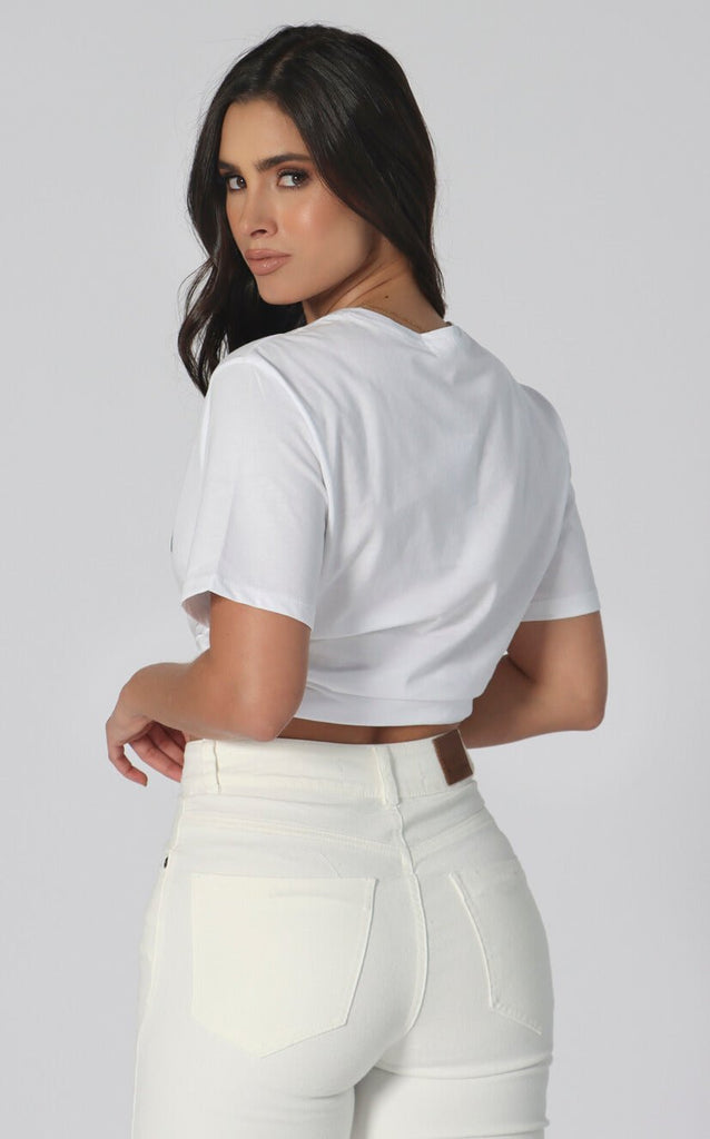 Camiseta Blanca Básica Con Estampado Verde - Navissi Clothing ♡