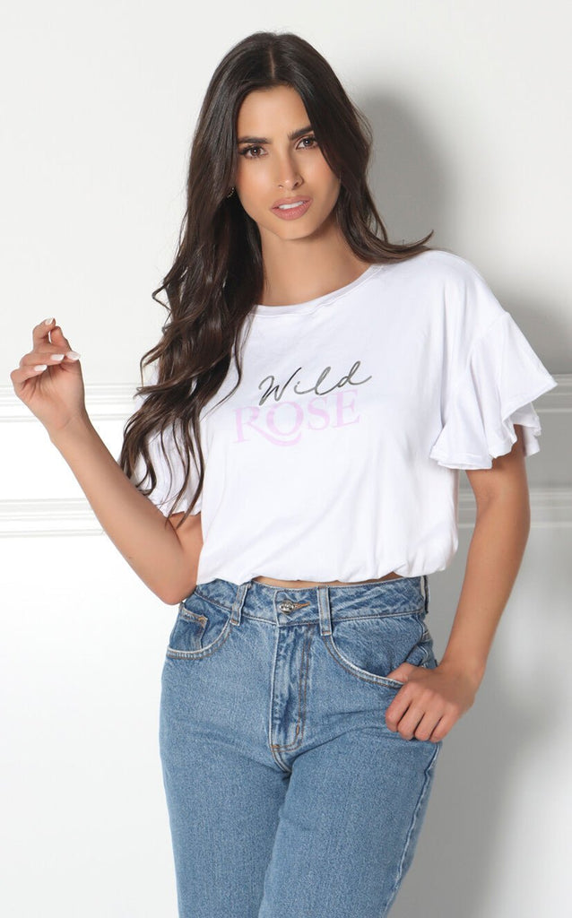 Camiseta Blanca Bolero Estampada Wild Rose - Navissi Clothing ♡