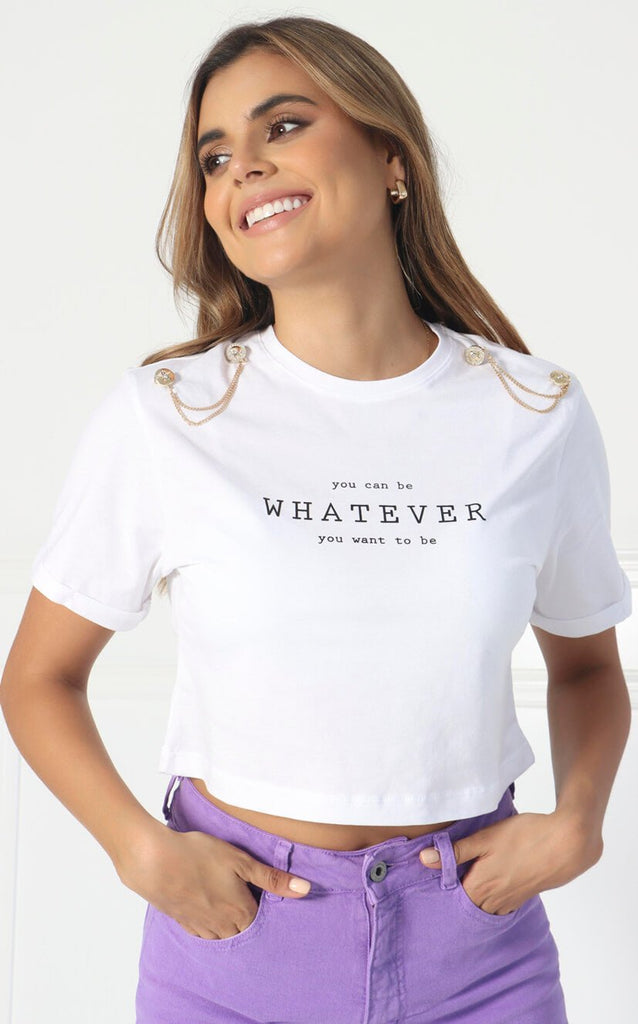 Camiseta Blanca Cropped Aplique - Navissi Clothing ♡