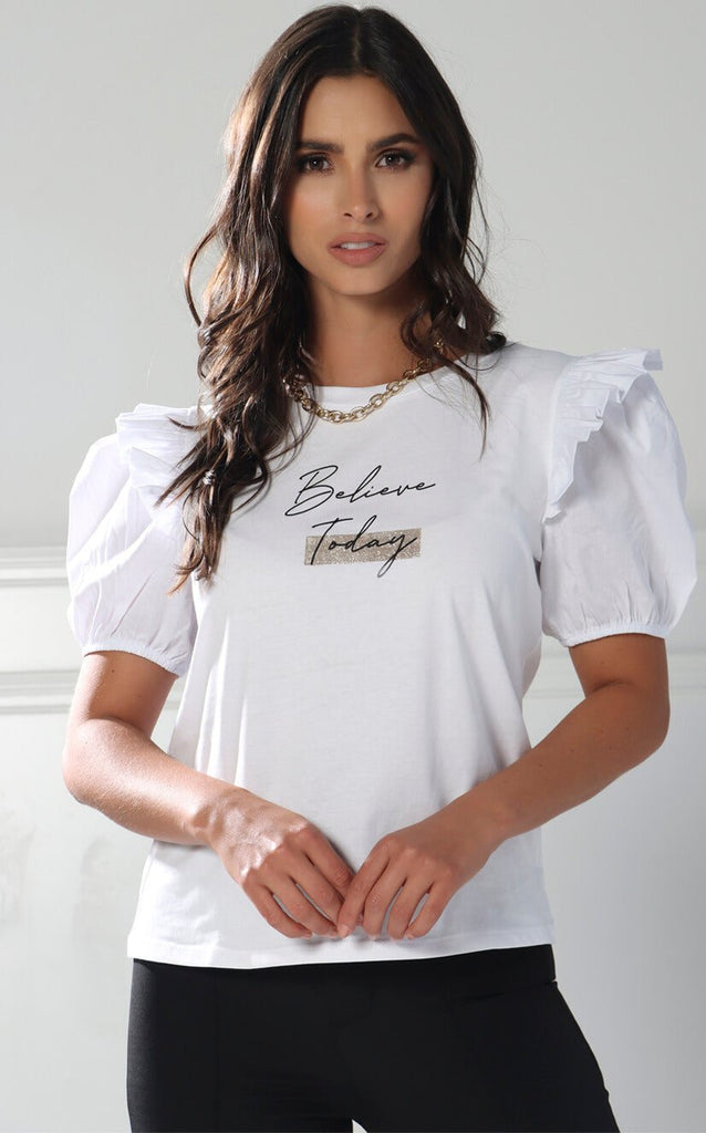Camiseta Blanca Manga Bombacho - Navissi Clothing ♡