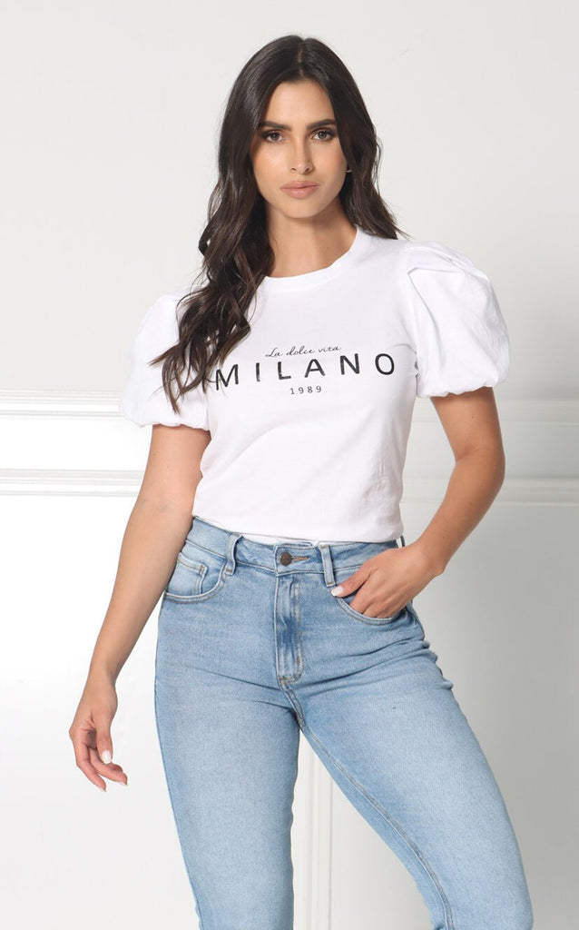 Camiseta Blanca Manga Bombacho Milano - Navissi Clothing ♡