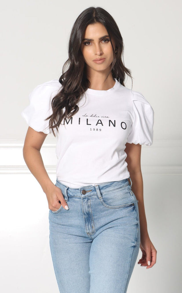 Camiseta Blanca Manga Bombacho Milano - Navissi Clothing ♡