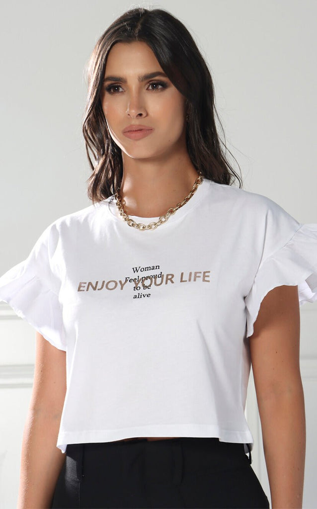 Camiseta Blanca Manga Rodada - Navissi Clothing ♡