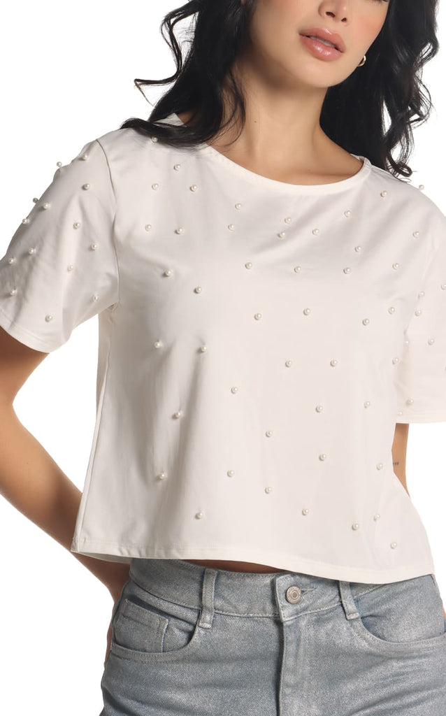 Camiseta Cropped Con Apliques - Navissi Clothing ♡