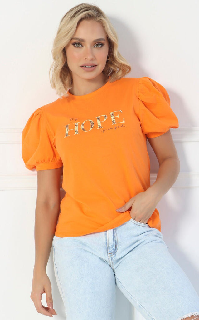 Camiseta Naranja Manga Bombacha - Navissi Clothing ♡