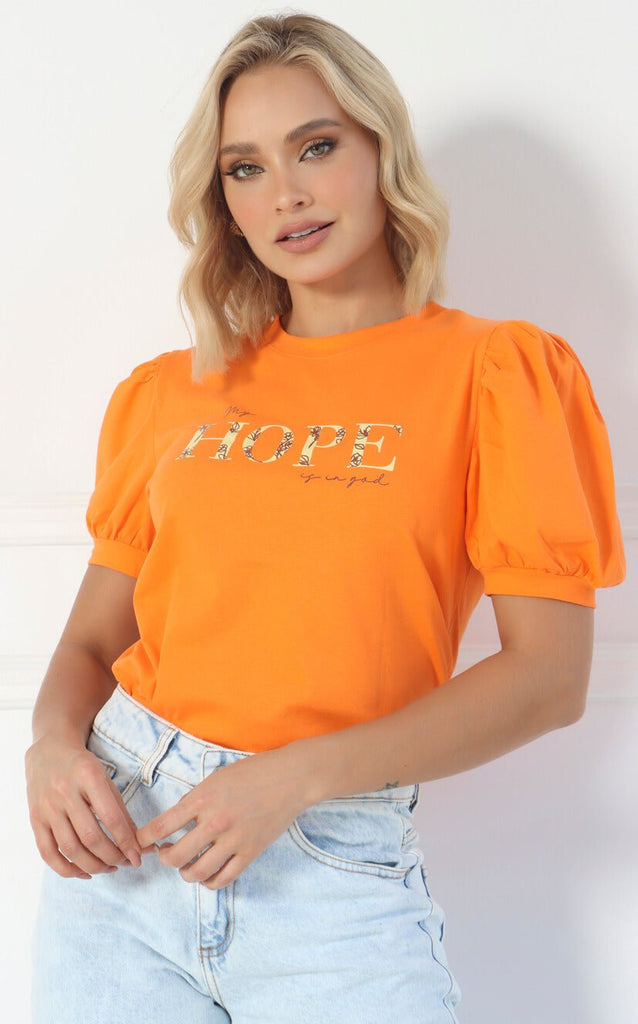 Camiseta Naranja Manga Bombacha - Navissi Clothing ♡