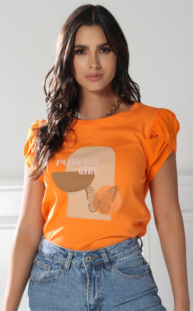 Camiseta Naranja Mangas Bombacho - Navissi Clothing ♡