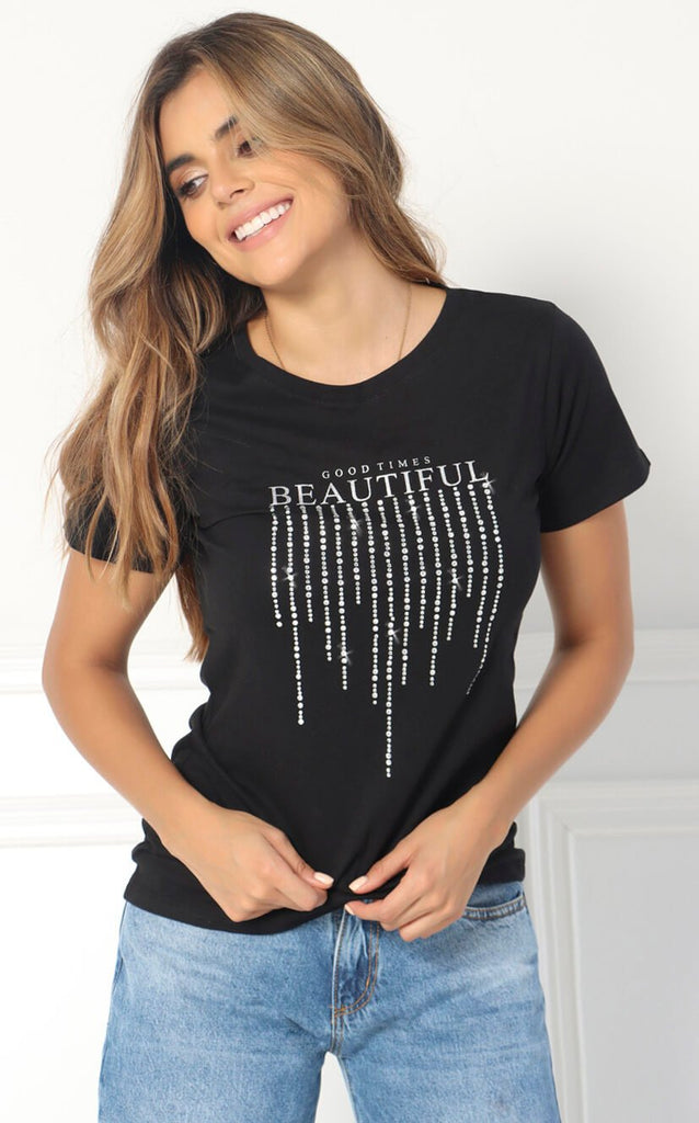 Camiseta Negra Básica Beautiful - Navissi Clothing ♡