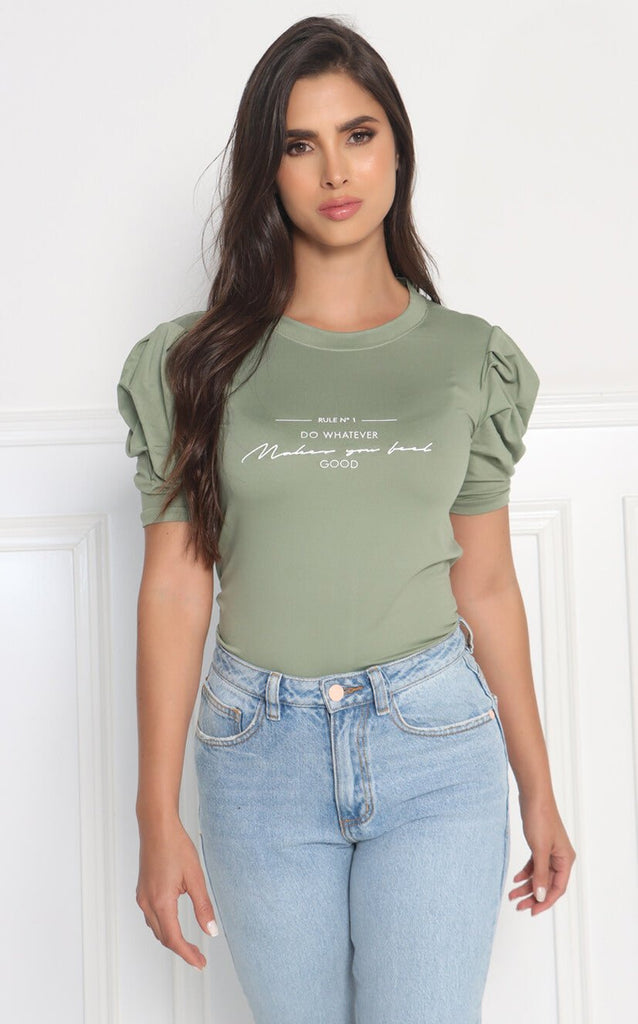 Camiseta Verde Salvia Con Recogidos - Navissi Clothing ♡