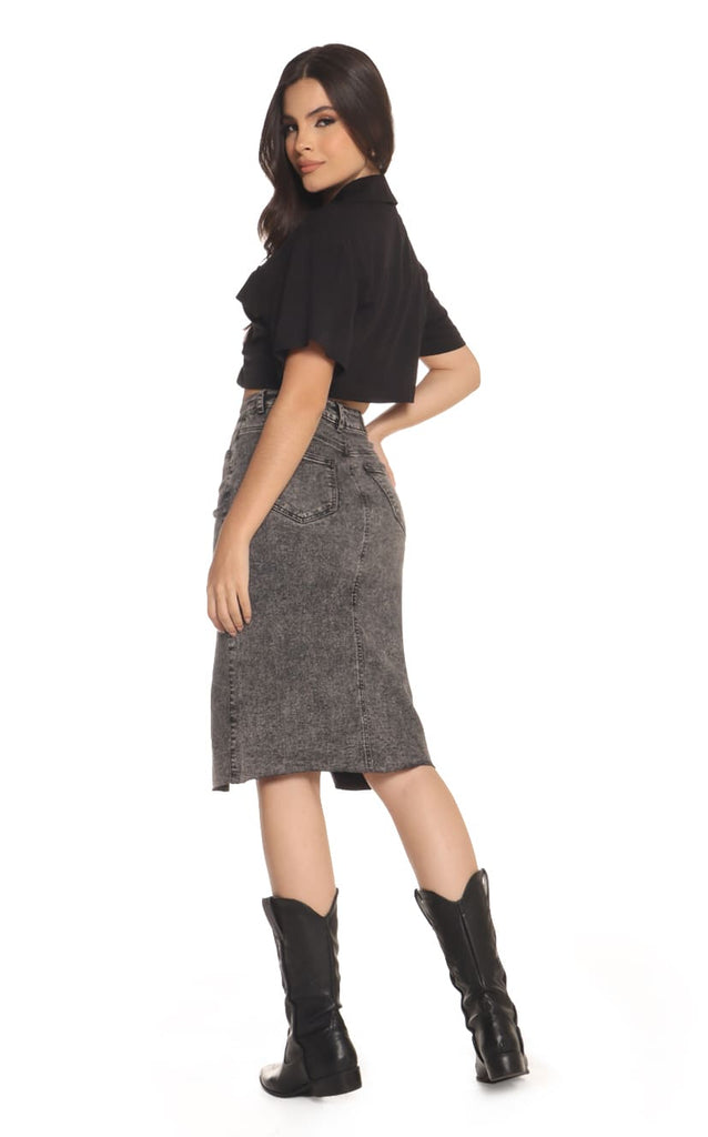 Falda Midi Gris Con Abertura - Navissi Clothing ?