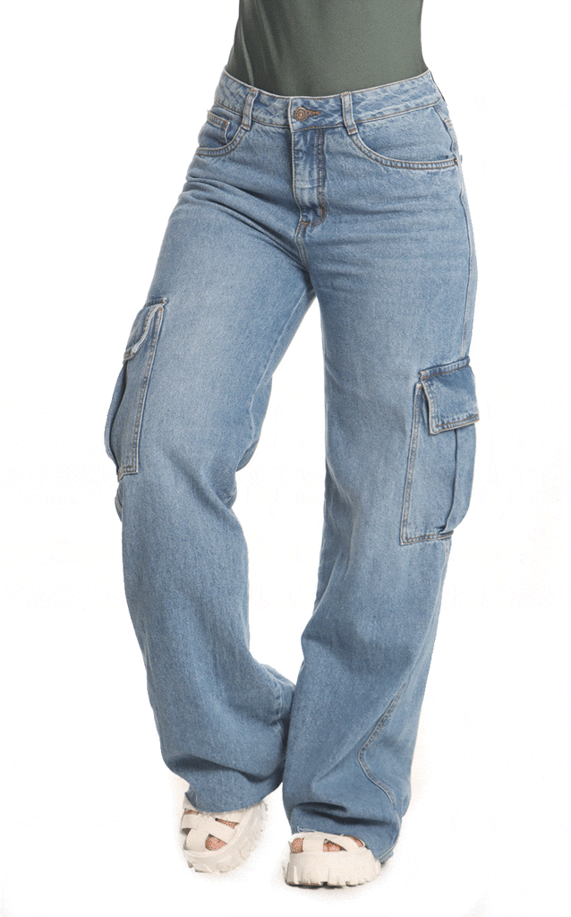 Jean Azul Cargo Wide Leg - Navissi Clothing ♡