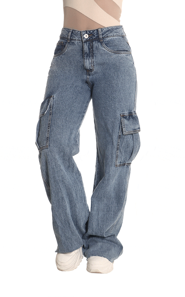 Jean Cargo Azul Wide Leg - Navissi Clothing ♡
