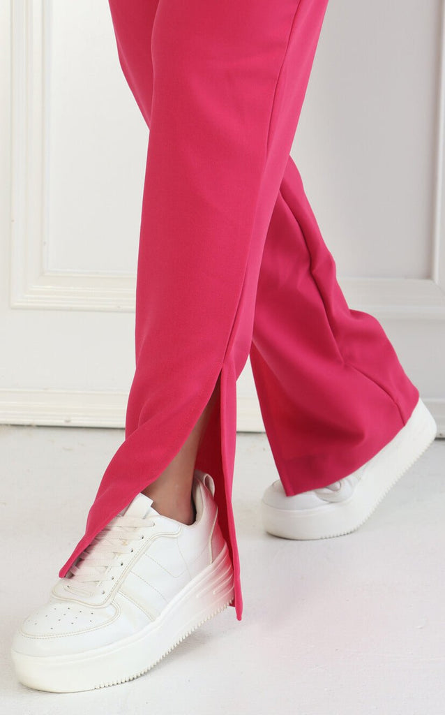 Pantalon Fucsia Con Prenses & Abertura En Bota - Navissi Clothing ♡