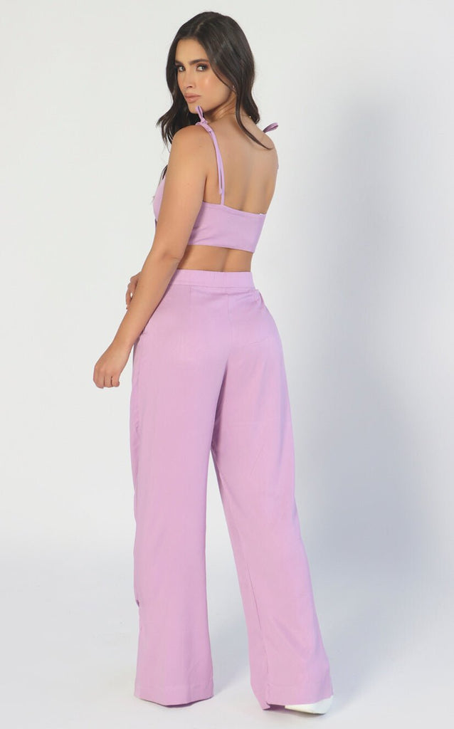 Pantalón Lila Con Prenses & Abertura - Navissi Clothing ♡